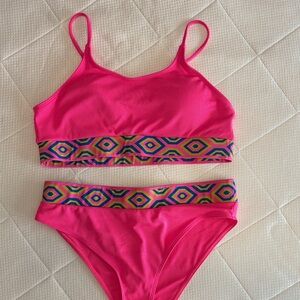 Vibrant Pink Bikini Set with Geometric Band
